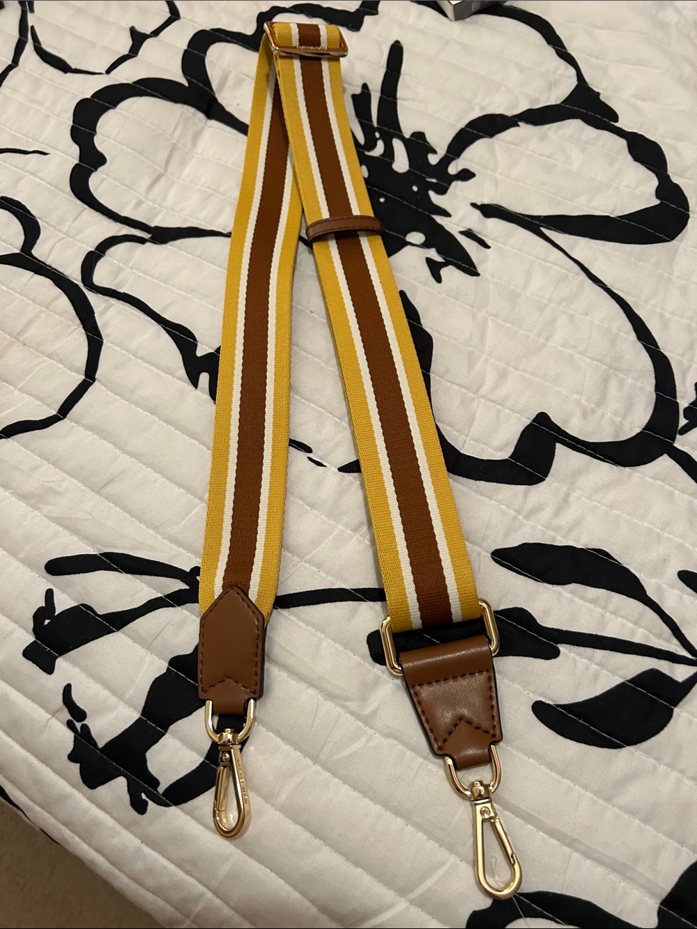 Michael Kors Yellow, Brown and White Striped Adjustable Bag Strap